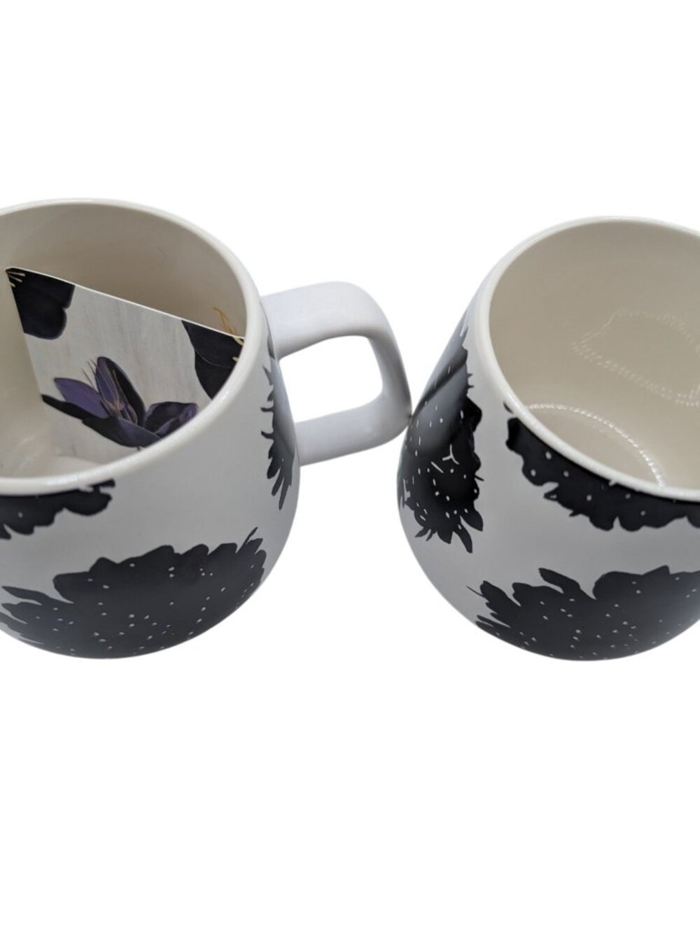 India & Purry Porcelain Coffee Mug Set With Black Scabiosa Floral Design - Picture 8 of 10
